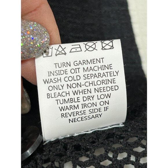 Damee Tunic Top XL Black White Checkered Mesh Inserts Collar Long Sleeve Button - Picture 11 of 16